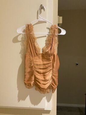 Free People Lace Cami in Warm Caramel, elastic back, size S